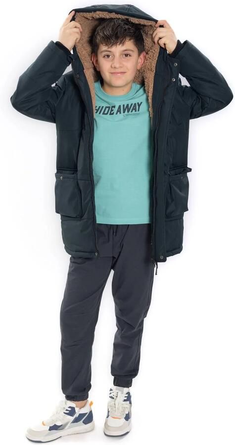No Way Monday winterparka donkergrijs Jas Jongens Polyester Capuchon