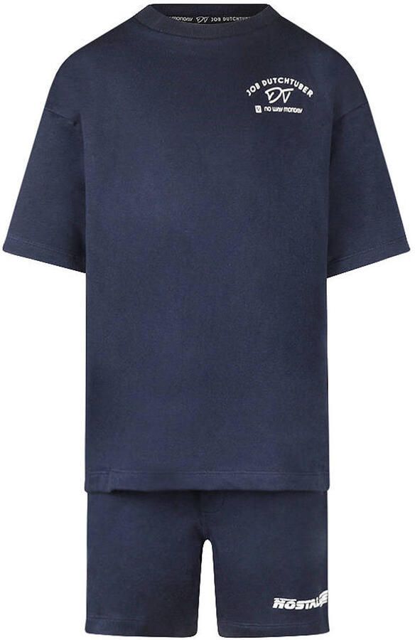 No Way Monday X Job Dutchtuber T-shirt + korte broek met backprint donkerblauw
