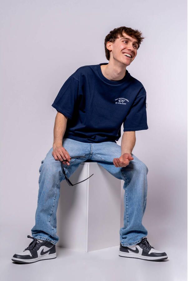 No Way Monday X Job Dutchtuber T-shirt + korte broek met backprint donkerblauw - Foto 3