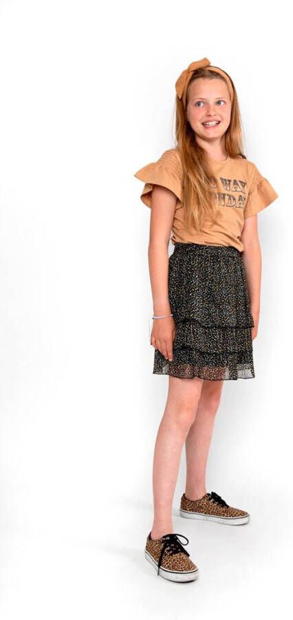 No Way Monday semi-transparante rok met all over print donkergrijs Meisjes Polyester 146