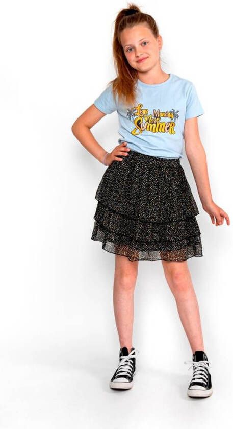 No Way Monday T-shirt met printopdruk lichtblauw Meisjes Stretchkatoen Ronde hals 104