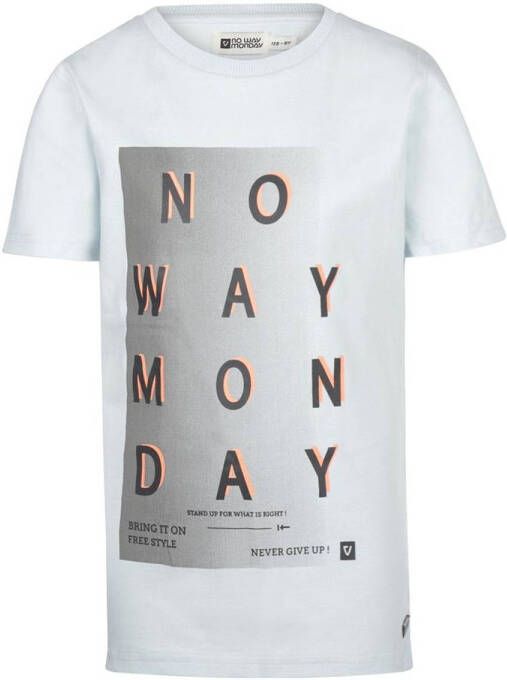 No Way Monday T-shirt met printopdruk lichtblauw Jongens Stretchkatoen Ronde hals 140