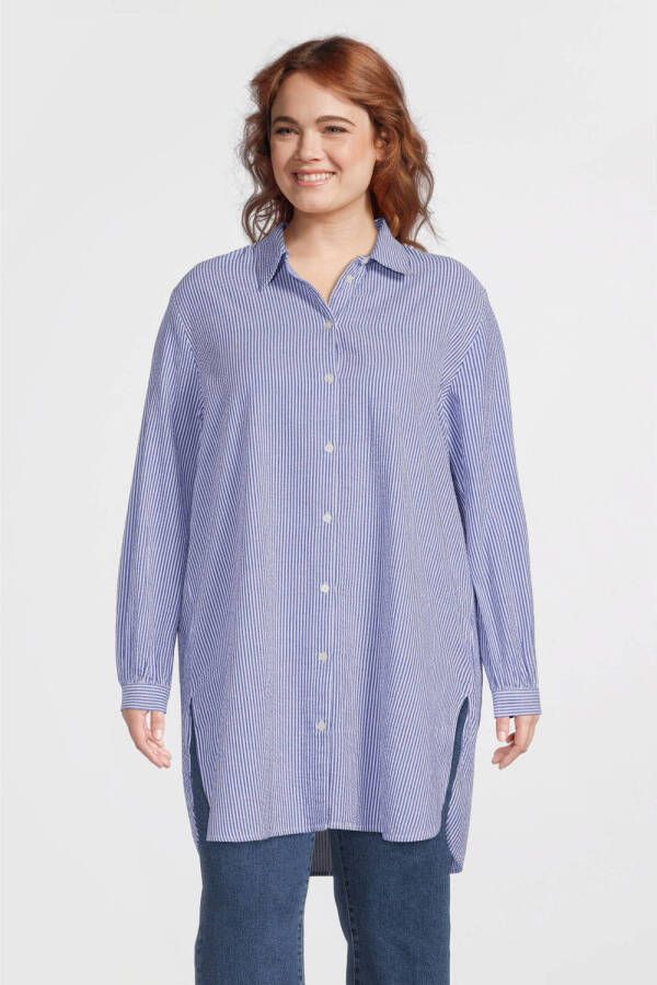No.1 by OX gestreepte geweven blouse donkerblauw wit