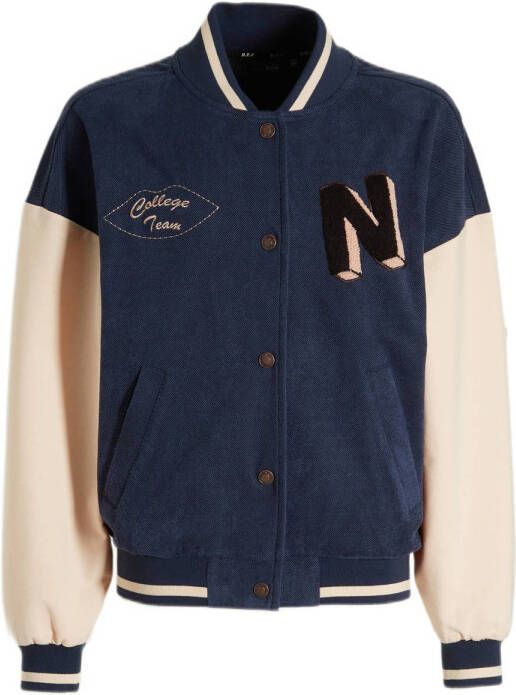 NoBell baseball jacket Barsy met patches donkerblauw offwhite Jas Meisjes Polyester Ronde hals 122 128