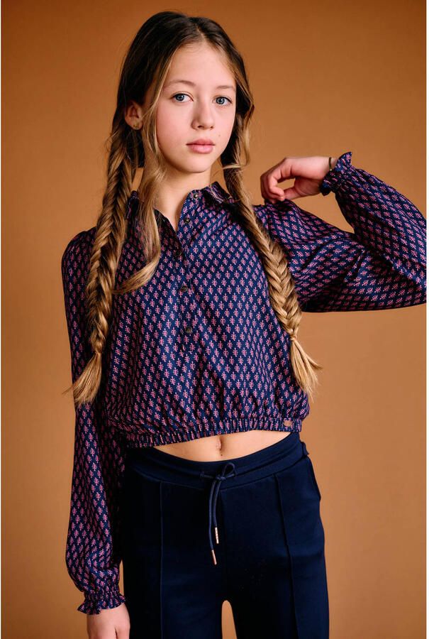 NoBell blousetop met print donkerblauw donkerrood
