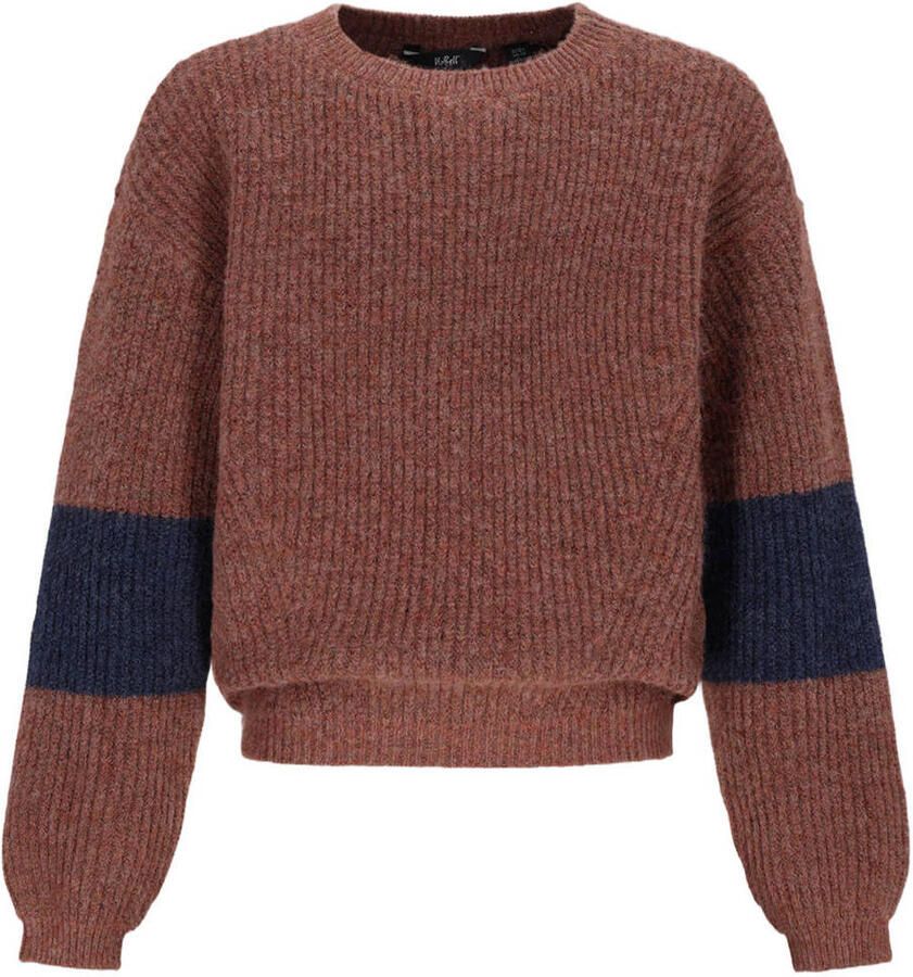 NoBell gebreide trui donkerbruin donkerblauw Meisjes Polyester Ronde hals maat 134-140