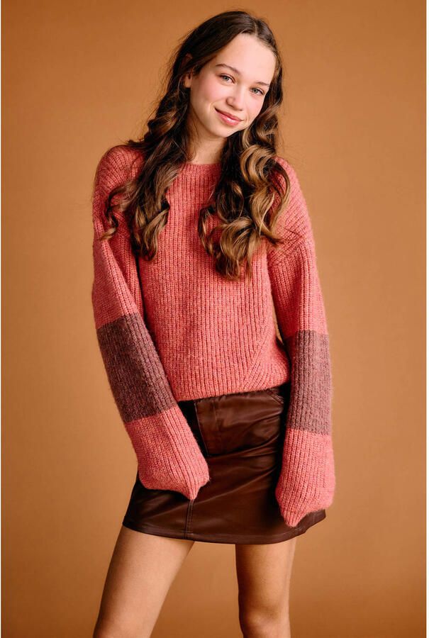 NoBell gebreide trui koraalrood bruin Meisjes Polyester Ronde hals Meerkleurig maat 170-176