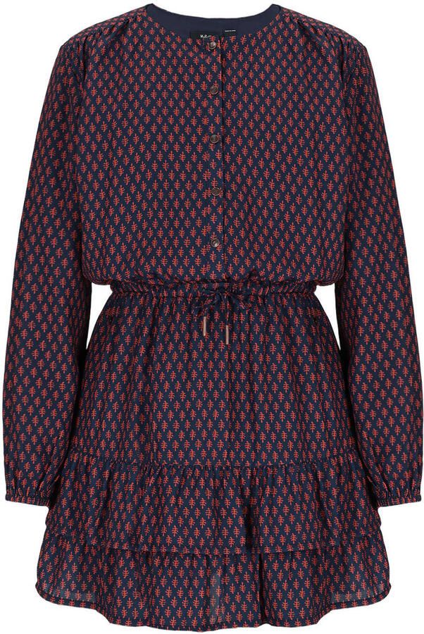 NoBell korte jurk met ruches donkerblauw donkerrood