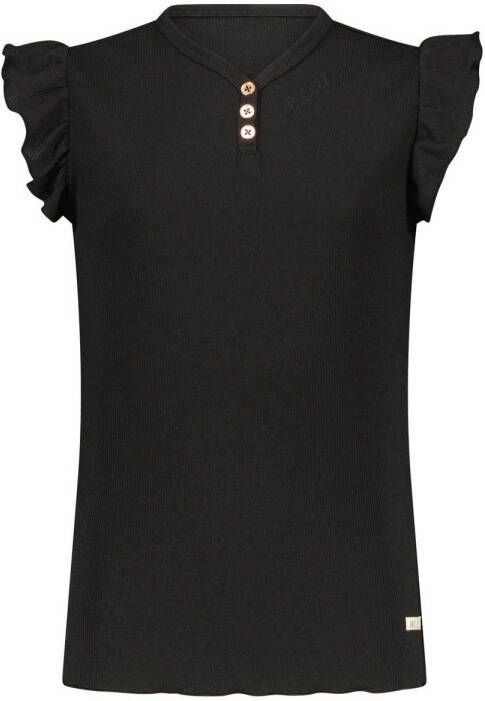 NoBell T-shirt Kiss zwart Meisjes Polyester V-hals Effen 146 152