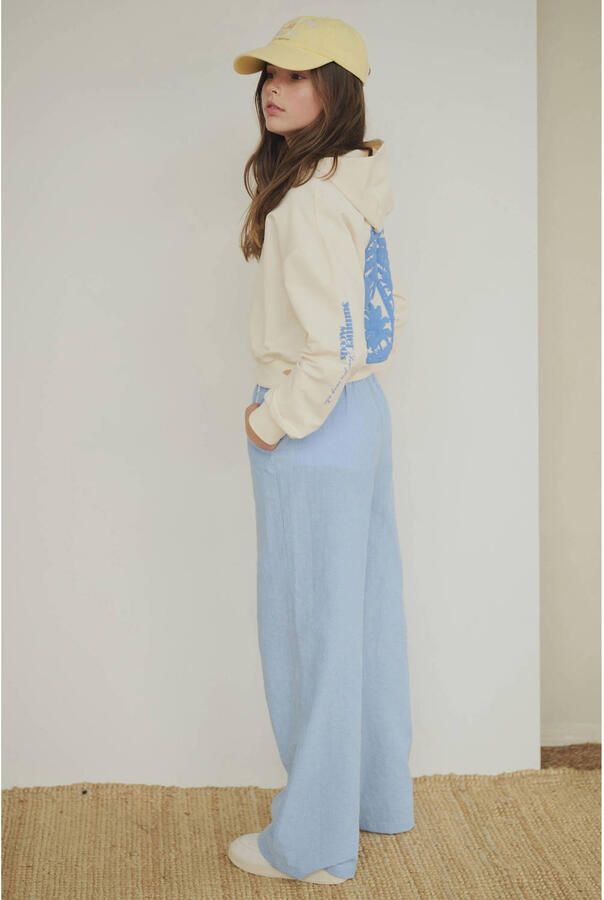 NoBell wide leg gestreepte casual broek lichtblauw