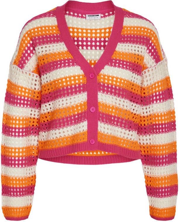 NOISY MAY Curve gestreept vest NMHOPE roze oranje