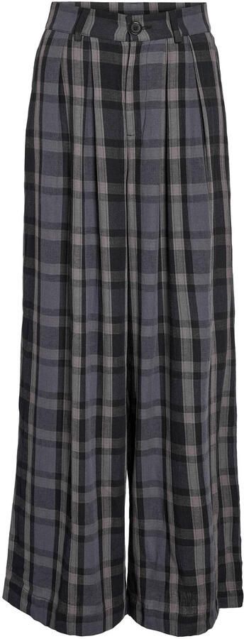 NOISY MAY Curve high waist wide leg geruite pantalon Plus Size grijs