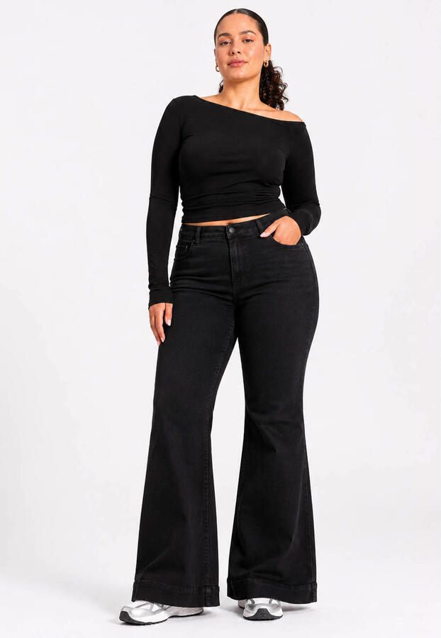 NOISY MAY Curve high waist flared jeans black denim