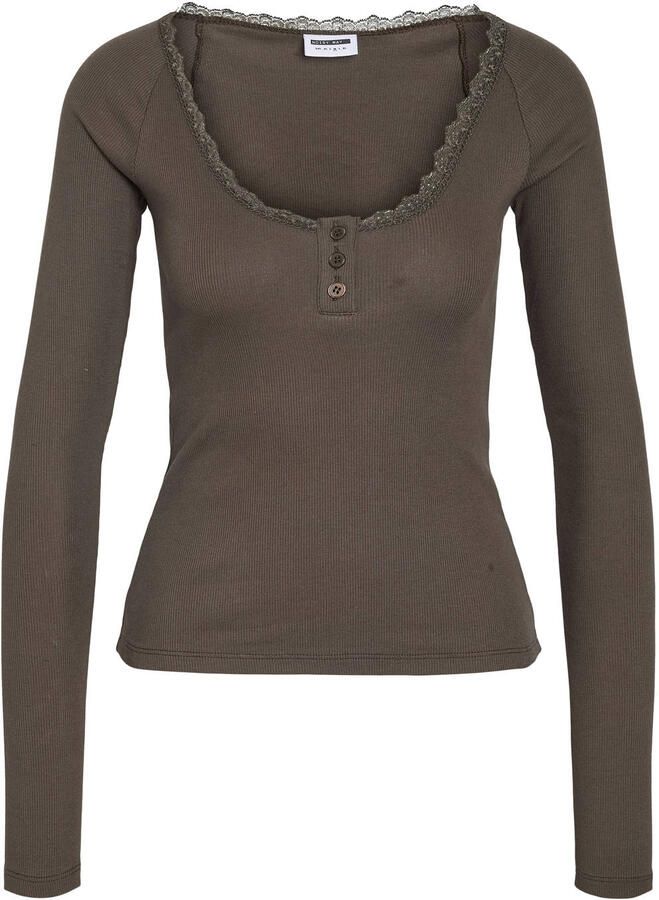 NOISY MAY Curve regular fit longsleeve Plus Size bruin