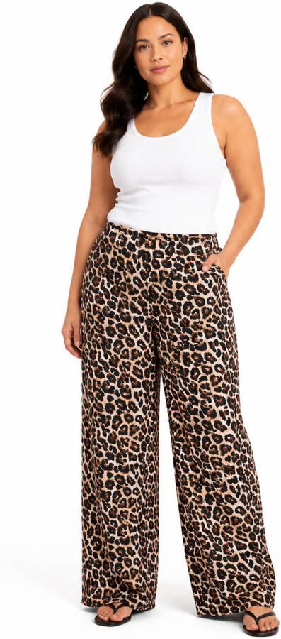 NOISY MAY Curve regular high waist casual broek met panterprint bruin