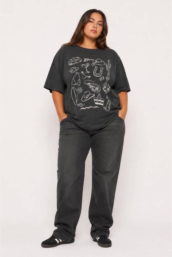 NOISY MAY Curve T-shirt grijs