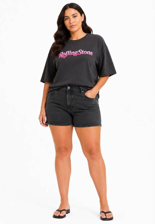NOISY MAY Curve T-shirt met backprint antraciet