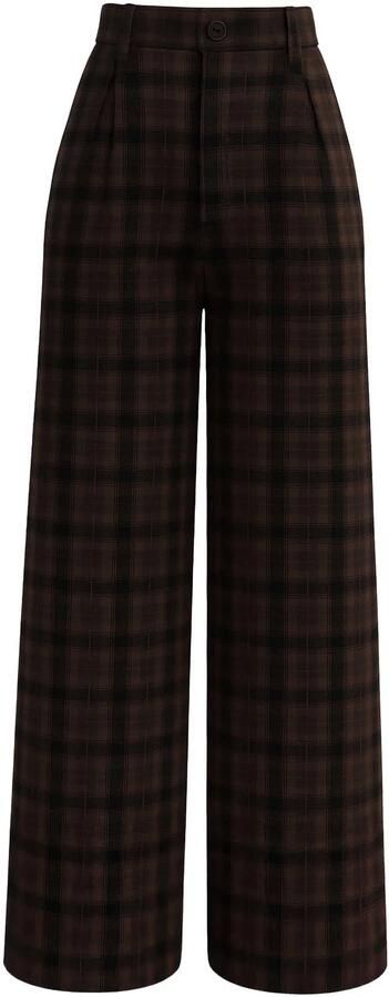NOISY MAY Curve wide leg geruite pantalon Plus Size met linnen bruin