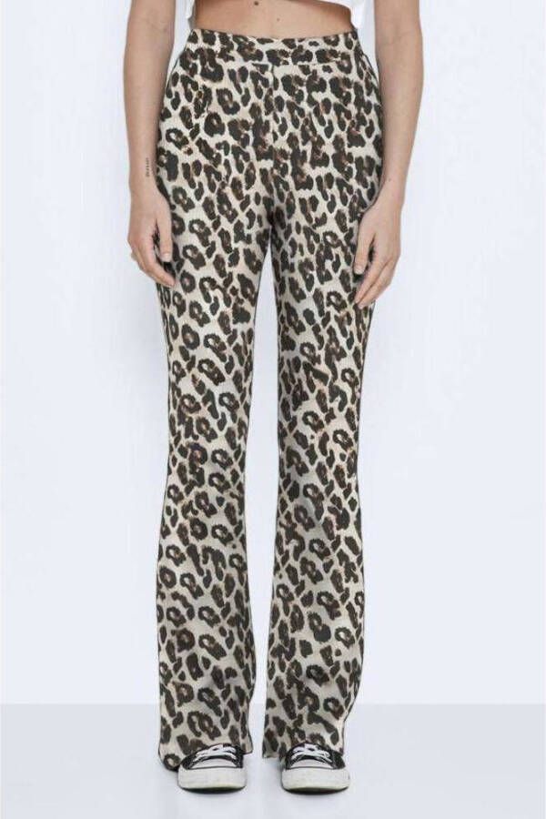 NOISY MAY high waist flared broek NMPASA met dierenprint zwart beige