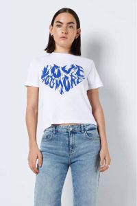 NOISY MAY T-shirt NMMAGDA VALENTINE van gerecycled polyester wit blauw