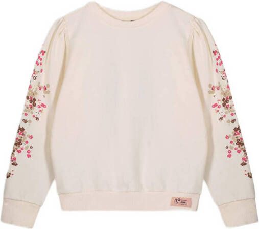NONO gebloemde sweater Kate off white roze Wit Meisjes Stretchkatoen Ronde hals 122 128