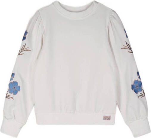 NONO Meisjes Truien & Vesten Kate Girls Sweater With Embroidered Sleeves White Wit