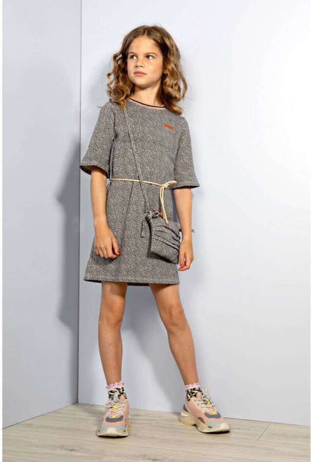NONO jurk Molly met dierenprint zwart wit beige