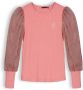 NONO Meisjes Tops & T-shirts Kisja Girls Rib Jersey Top With Contrast Sleeves Pink Roze - Thumbnail 2