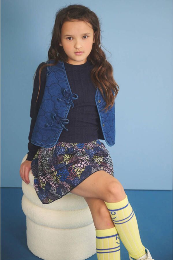 NONO Meisjes Rokken Nika Denim Flower Skirt Donkerblauw - Foto 3