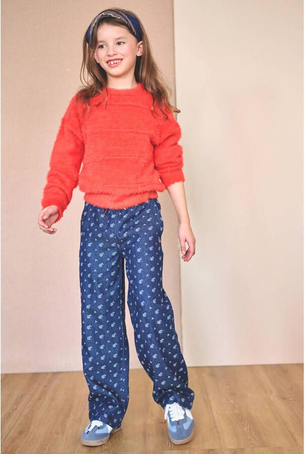 NONO denim regular fit gebloemde casual broek donkerblauw