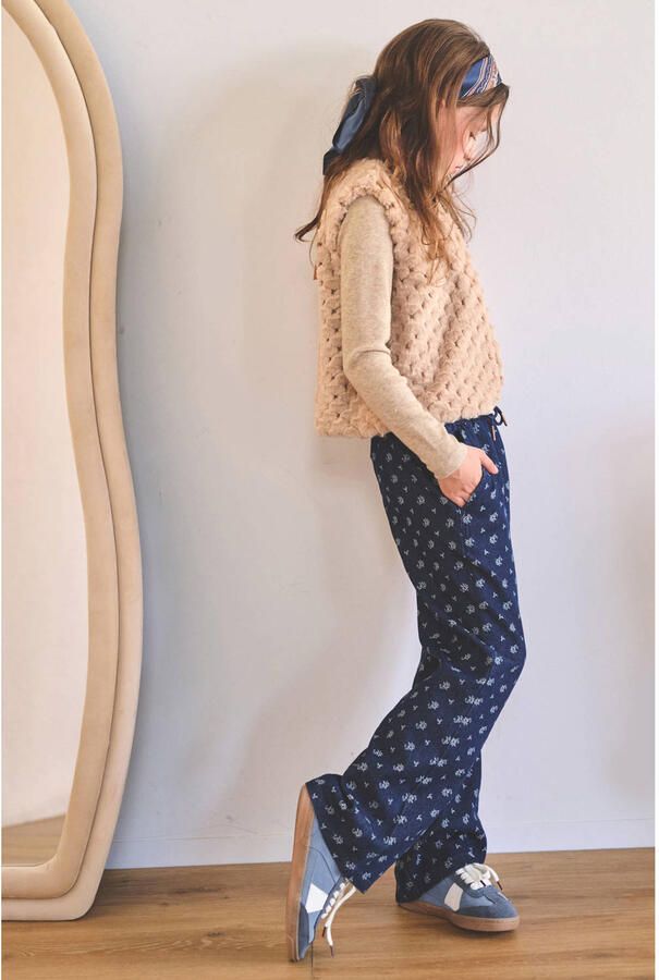 NONO denim regular fit gebloemde casual broek donkerblauw - Foto 2