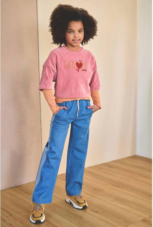 NONO fluwelen cropped top met borduursels en tekst roze Meisjes Polyester Ronde hals - Foto 5