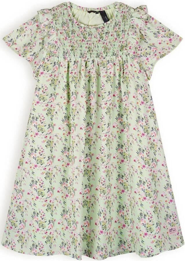 NONO gebloemde A-lijn jurk Maan lichtgroen roze Meisjes Polyester Ronde hals 122 128 - Foto 4