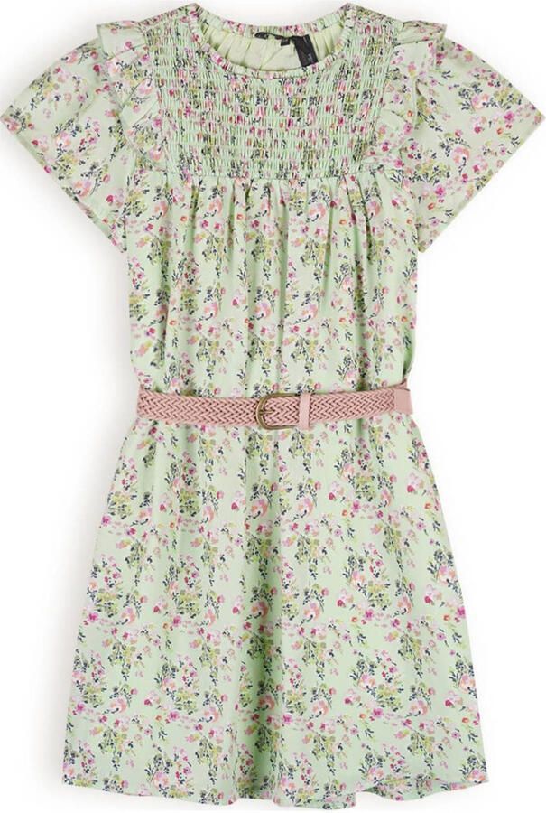 NONO gebloemde A-lijn jurk Maan lichtgroen roze Meisjes Polyester Ronde hals 122 128 - Foto 3
