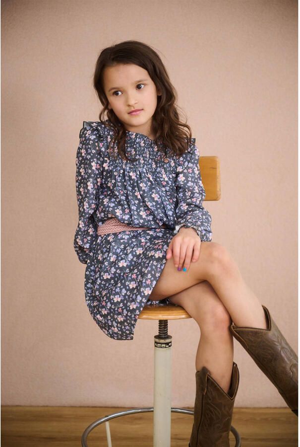 NONO Meisjes Jurken Maan Aop Watercolor Dress Donkergroen