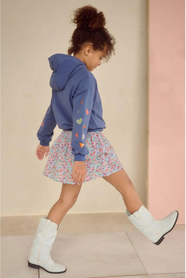 NONO gebloemde strokenrok blauw