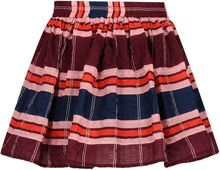 NONO korte gestreepte rok donkerrood roze donkerblauw Meisjes Polyester