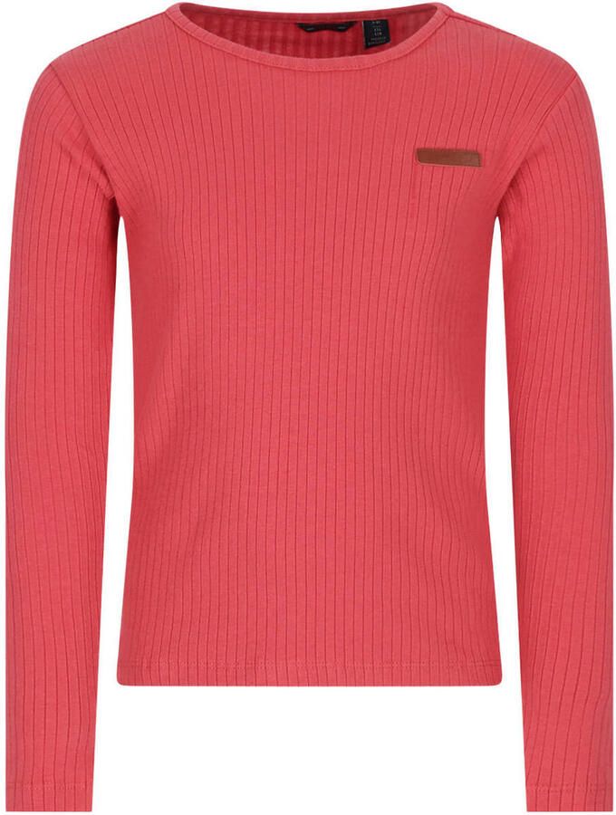 NONO longsleeve koraalrood Meisjes Stretchkatoen Ronde hals Effen