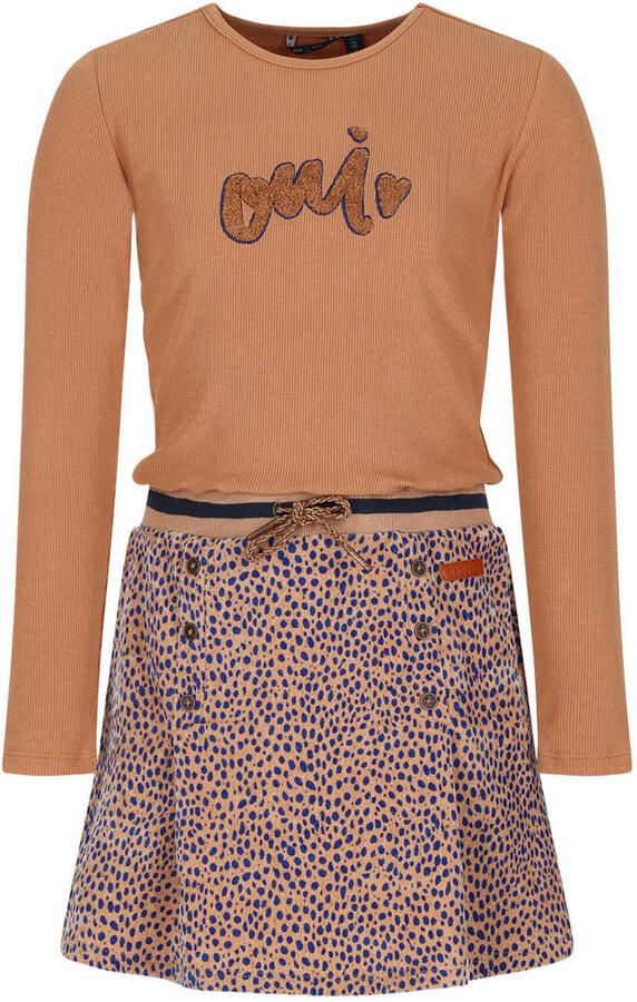 NONO midi jurk met tekst bruin blauw