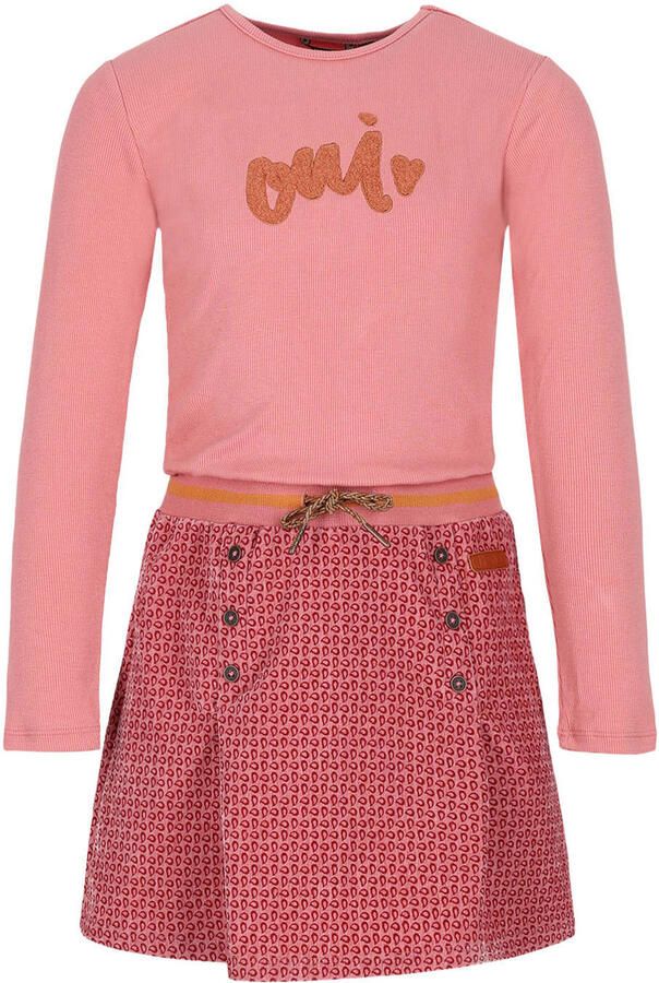 NONO midi jurk met tekst roze Meisjes Polyester Ronde hals All over print