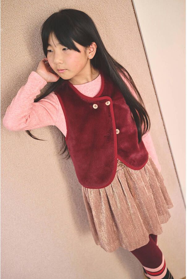 NONO plissé midi jurk roze bruin Meisjes Polyester Ronde hals Effen - Foto 3