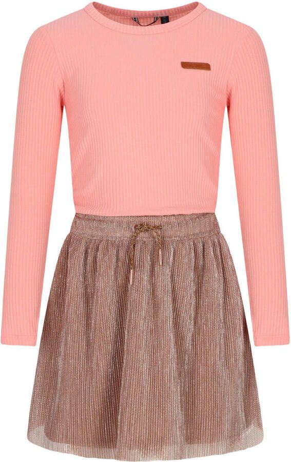 NONO plissé midi jurk roze bruin Meisjes Polyester Ronde hals Effen - Foto 4