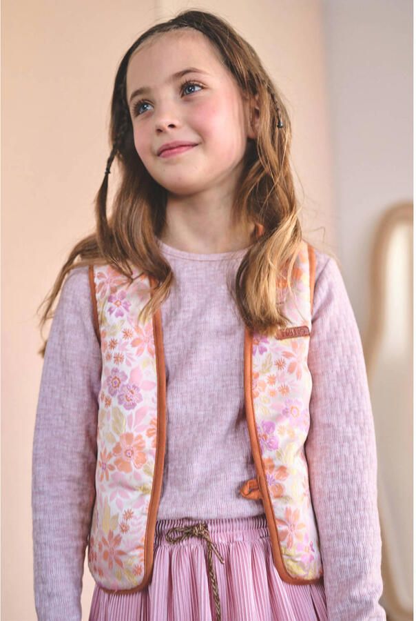 NONO rechtvallend gebloemd teddy gilet roze