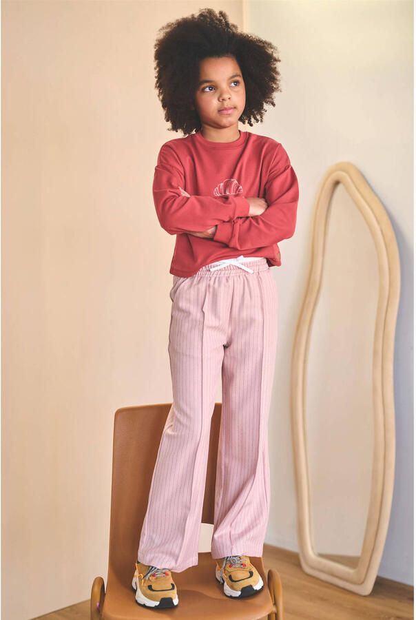 NONO regular fit gestreepte casual broek roze - Foto 3