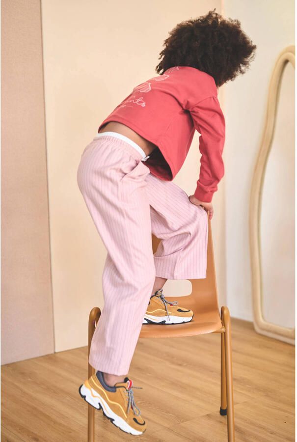 NONO regular fit gestreepte casual broek roze - Foto 2