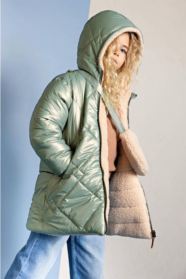 NONO Meisjes Jassen Betty Reversible Hooded Mid Long Jacket + Bag Mint - Foto 7