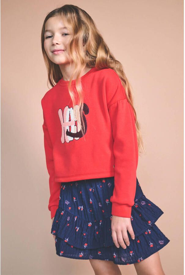 NONO sweater met print rood Meisjes Polyester Ronde hals Printopdruk