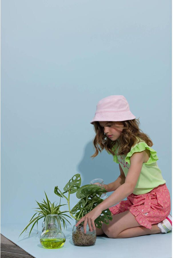 NONO T-shirt Kamsi met printopdruk en ruches limegroen Meisjes Stretchkatoen Ronde hals 122 128 - Foto 2