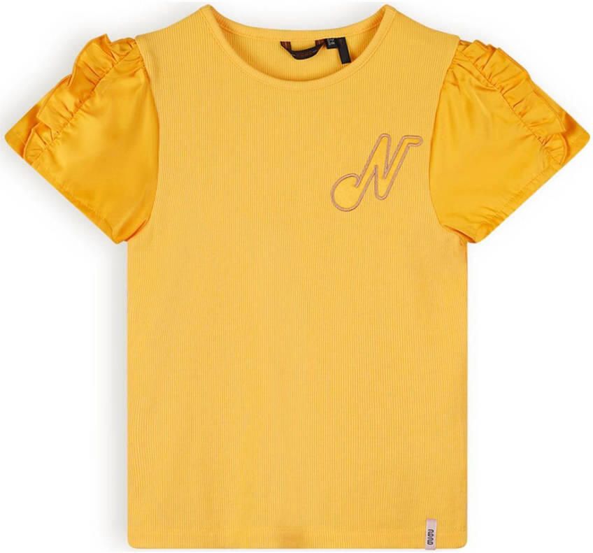NONO T-shirt Kathl abrikoos Geel Meisjes Viscose Ronde hals Effen 122 128