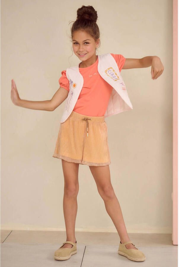 NONO regular waist casual short oranje met glitter - Foto 4